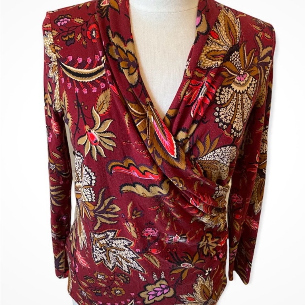 Talbots Wrap Style Floral Blouse | Y2K Deep V-neck Paisley Print Tops Sz 1Xp
